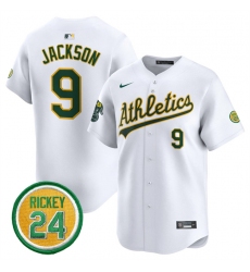 Men's Oakland Athletics #9 Reggie Jackson White 2024 Home Limited With Rickey Henderson Stitched Jersey