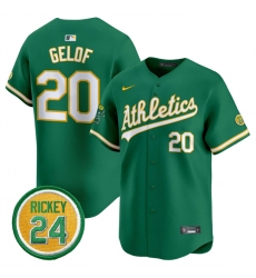 Men's Oakland Athletics #20 Zack Gelof Green 2024 Limited With Rickey Henderson Stitched Jersey