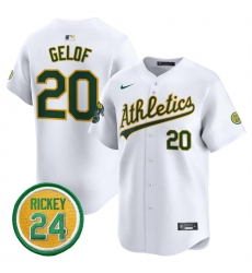 Men's Oakland Athletics #20 Zack Gelof White 2024 Home Limited With Rickey Henderson Stitched Jersey