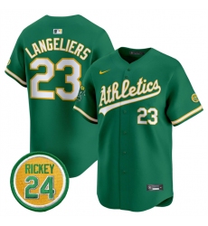 Men's Oakland Athletics #23 Shea Langeliers Green 2024 Limited With Rickey Henderson Stitched Jersey