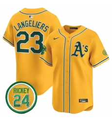 Men's Oakland Athletics #23 Shea Langeliers Yellow 2024 Limited With Rickey Henderson Stitched Jersey