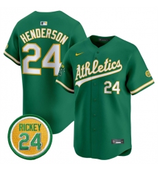 Men's Oakland Athletics #24 Rickey Henderson Green 2024 Limited With Rickey Henderson Stitched Jersey