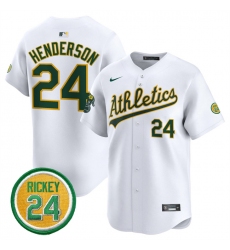 Men's Oakland Athletics #24 Rickey Henderson White 2024 Home Limited With Rickey Henderson Stitched Jersey