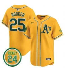 Men's Oakland Athletics #25 Brent Rooker Yellow 2024 Limited With Rickey Henderson Stitched Jersey