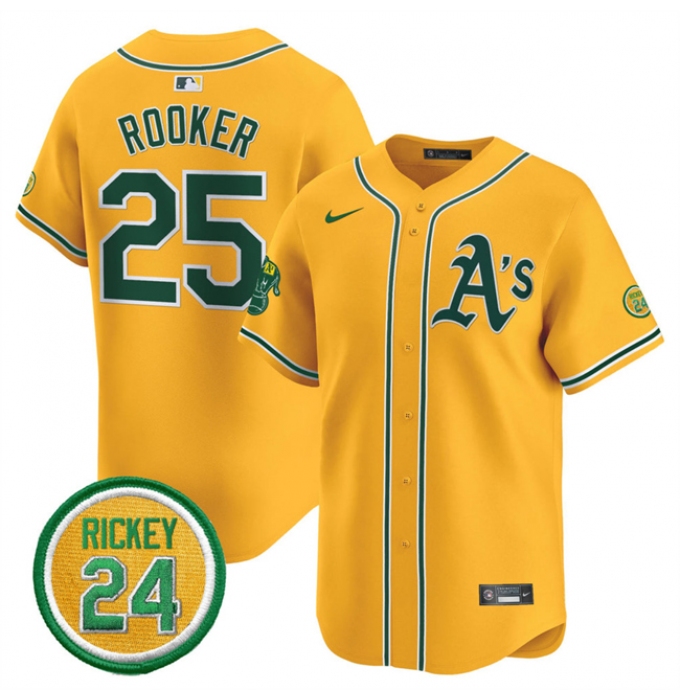 Men's Oakland Athletics #25 Brent Rooker Yellow 2024 Limited With Rickey Henderson Stitched Jersey