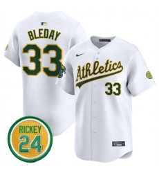 Men's Oakland Athletics #33 JJ Bleday White 2024 Home Limited With Rickey Henderson Stitched Jersey