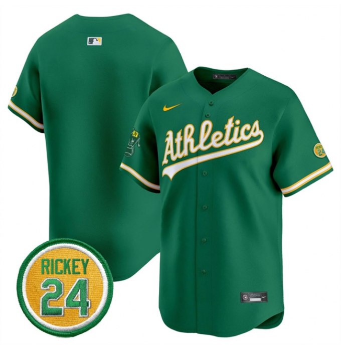 Men's Oakland Athletics Blank Green 2024 Limited With Rickey Henderson Stitched Jersey