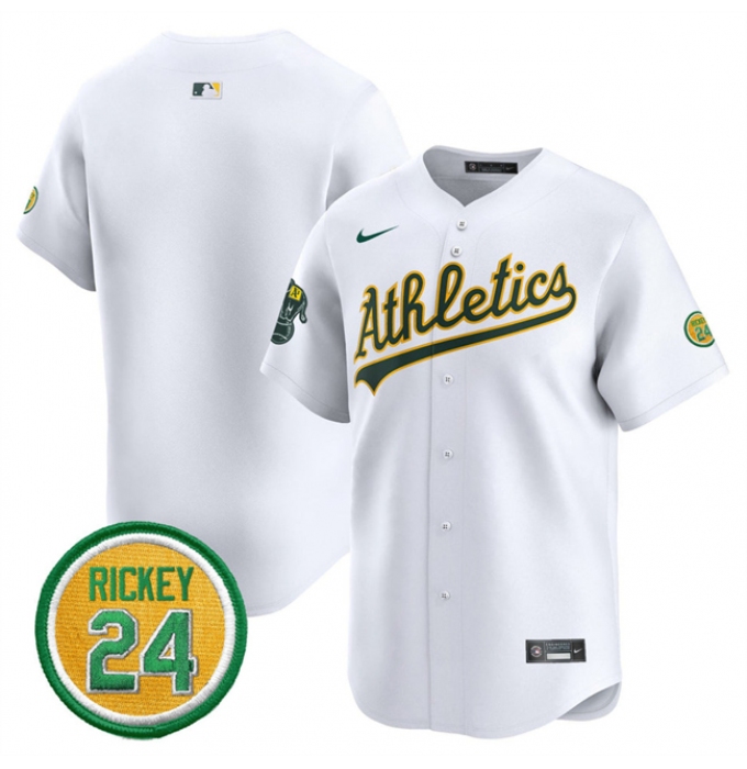 Men's Oakland Athletics Blank White 2024 Home Limited With Rickey Henderson Stitched Jersey