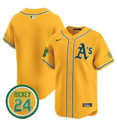 Men's Oakland Athletics Blank Yellow 2024 Limited With Rickey Henderson Stitched Jersey