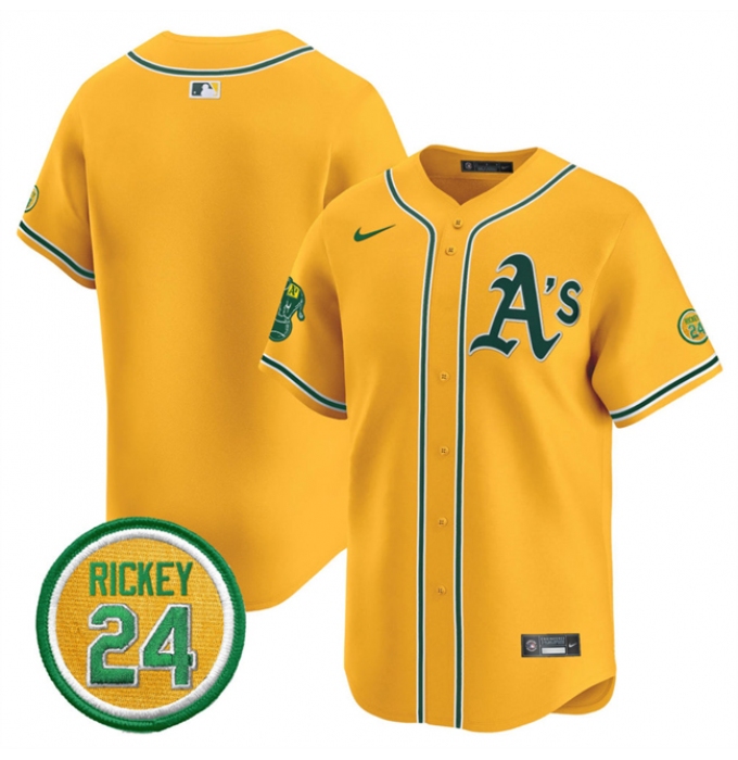 Men's Oakland Athletics Blank Yellow 2024 Limited With Rickey Henderson Stitched Jersey