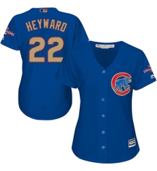 Women's Majestic Chicago Cubs #22 Jason Heyward Authentic Royal Blue 2017 Gold Champion MLB Jersey