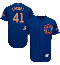 Men's Majestic Chicago Cubs #41 John Lackey Authentic Royal Blue 2017 Gold Champion Flex Base MLB Jersey