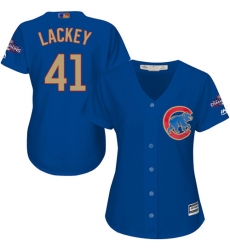 Women's Majestic Chicago Cubs #41 John Lackey Authentic Royal Blue 2017 Gold Champion MLB Jersey