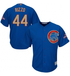 Youth Majestic Chicago Cubs #44 Anthony Rizzo Authentic Royal Blue 2017 Gold Champion Cool Base MLB Jersey