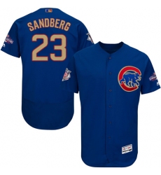 Men's Majestic Chicago Cubs #23 Ryne Sandberg Authentic Royal Blue 2017 Gold Champion Flex Base MLB Jersey