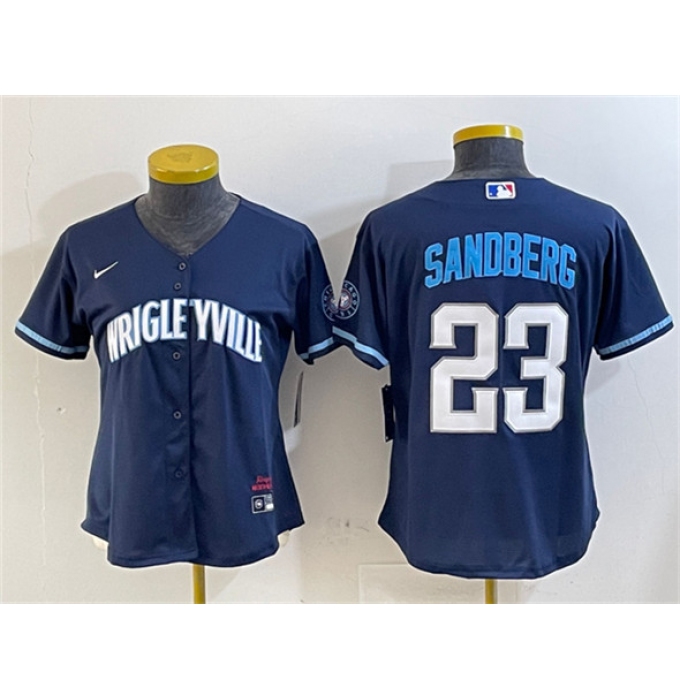 Women's Chicago Cubs #23 Ryne Sandberg Navy City Connect Stitched Jersey