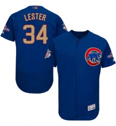 Men's Majestic Chicago Cubs #34 Jon Lester Authentic Royal Blue 2017 Gold Champion Flex Base MLB Jersey