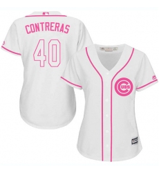 Women's Majestic Chicago Cubs #40 Willson Contreras Replica White Fashion MLB Jersey