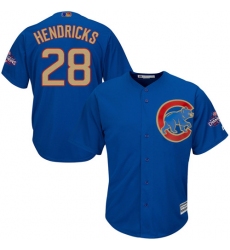 Youth Majestic Chicago Cubs #28 Kyle Hendricks Authentic Royal Blue 2017 Gold Champion Cool Base MLB Jersey