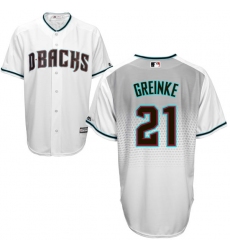 Men's Majestic Arizona Diamondbacks #21 Zack Greinke Replica White/Capri Cool Base MLB Jersey