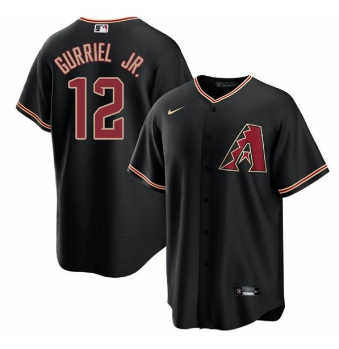 Men's Arizona Diamondbacks #12 Lourdes Gurriel Jr. Black Cool Base Stitched Baseball Jersey