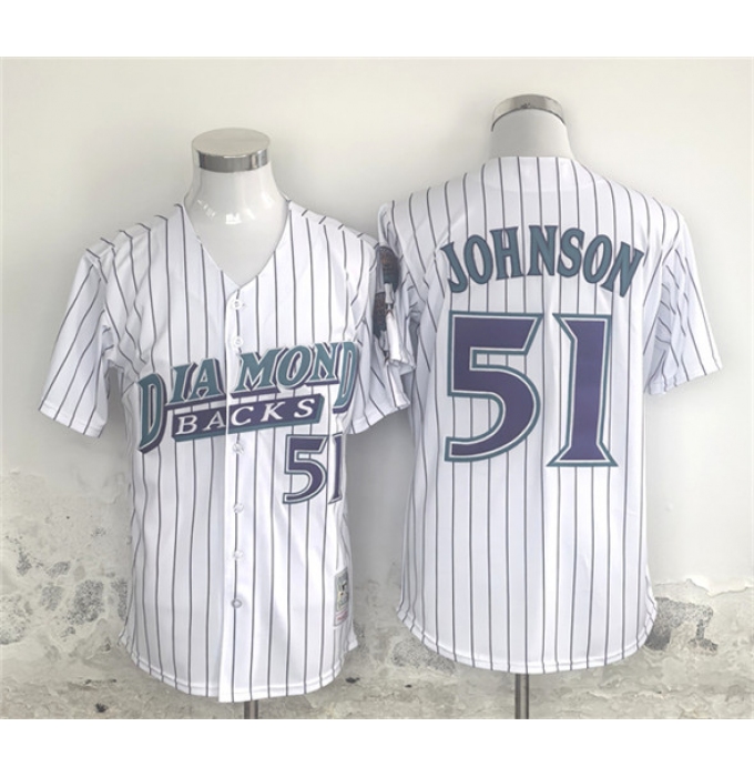 Men's Arizona Diamondbacks #51 Randy Johnson White Throwback Cool Base Stitched Baseball Jersey