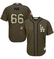 Men's Majestic Los Angeles Dodgers #66 Yasiel Puig Authentic Green Salute to Service MLB Jersey