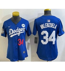 Women's Los Angeles Dodgers #34 Fernando Valenzuela Number Blue 2024 World Series With Fernando 34 Limited Stitched Jersey