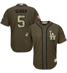 Men's Majestic Los Angeles Dodgers #5 Corey Seager Authentic Green Salute to Service MLB Jersey