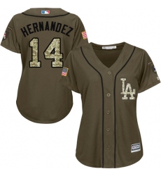Women's Majestic Los Angeles Dodgers #14 Enrique Hernandez Replica Green Salute to Service MLB Jersey