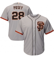 Youth Majestic San Francisco Giants #28 Buster Posey Authentic Grey Road 2 Cool Base MLB Jersey