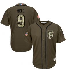 Youth Majestic San Francisco Giants #9 Brandon Belt Authentic Green Salute to Service MLB Jersey