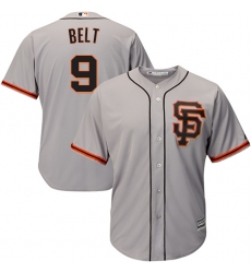 Youth Majestic San Francisco Giants #9 Brandon Belt Authentic Grey Road 2 Cool Base MLB Jersey