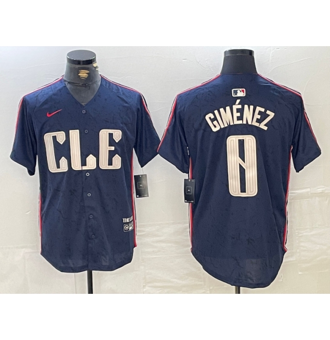 Men's Cleveland Guardians #0 Andres Gimenez Navy 2024 City Connect Limited Stitched Jersey