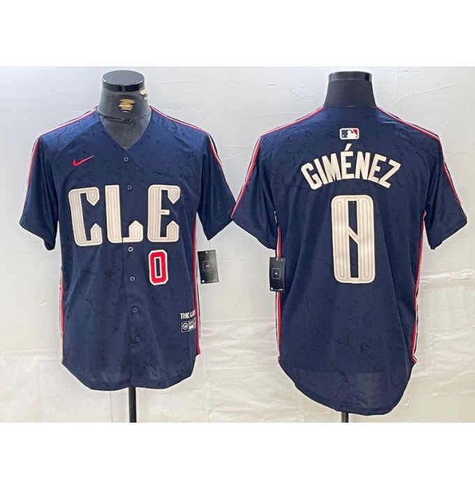 Men's Cleveland Guardians #0 Andres Gimenez Navy 2024 City Connect Limited Stitched Jerseys