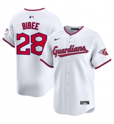 Men's Cleveland Guardians #28 Tanner Bibee White Home Limited Stitched Baseball Jersey