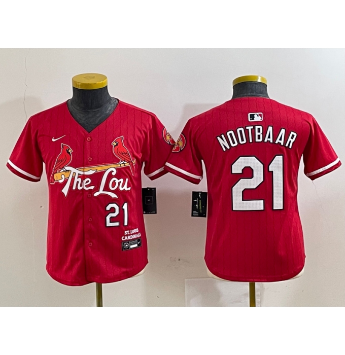 Youth St Louis Cardinals #21 Lars Nootbaar Red 2024 City Connect Limited Stitched Baseball Jersey