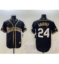 Men's Seattle Mariners #24 Ken Griffey Jr. Black Gold Cool Base Stitched Baseball Jersey