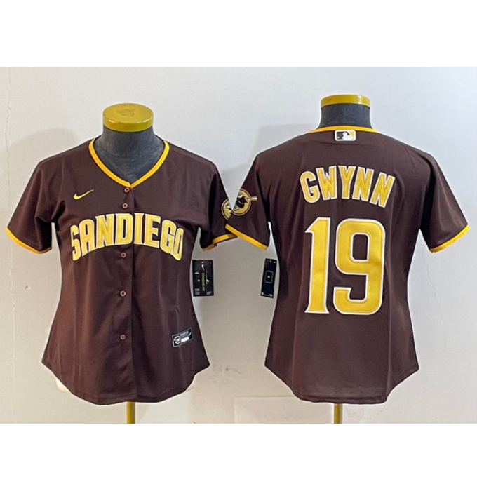 Women's San Diego Padres #19 Tony Gwynn Brown Stitched Baseball Jersey(Run Small)