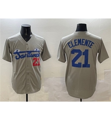 Men's Santurce Crabbers #21 Roberto Clemente Gray Cool Base Stitched Baseball Jersey