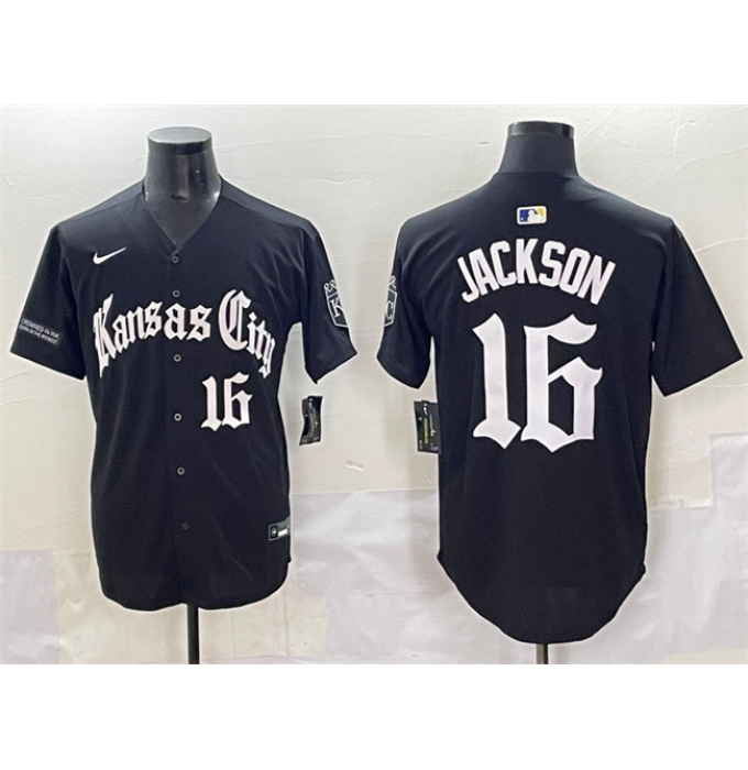 Men's Kansas City Royals #16 Bo Jackson Black 'Gothic Crown Edition' Vapor Premier Limited Stitched Baseball Jersey