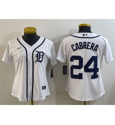 Women's Detroit Tigers #24 Miguel Cabrera White Cool Base Stitched Baseball Jersey(Run Small)