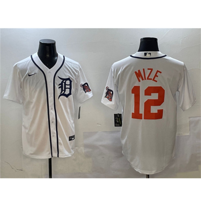 Men's Detroit Tigers #12 Casey Mize White With Cool Base Stitched Baseball Jersey