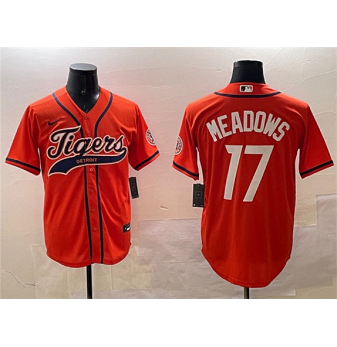 Men's Detroit Tigers #17 Parker Meadows Orange With Cool Base Stitched Baseball Jersey