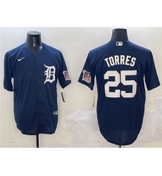 Men's Detroit Tigers #25 Gleyber Torres Navy With Cool Base Stitched Baseball Jersey