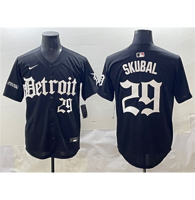 Men's Detroit Tigers #29 Tarik Skubal Black 'Motor Gothic Edition' Vapor Premier Limited Stitched Baseball Jersey