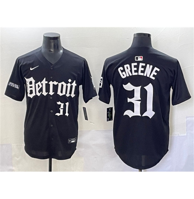 Men's Detroit Tigers #31 Riley Greene Black 'Motor Gothic Edition' Vapor Premier Limited Stitched Baseball Jersey