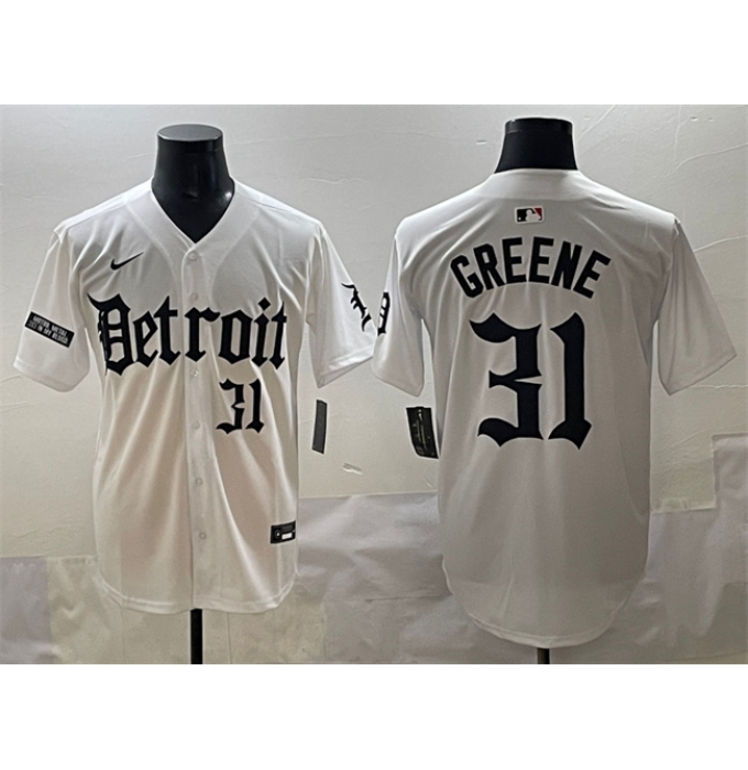 Men's Detroit Tigers #31 Riley Greene White 'Motor Gothic Edition' Vapor Premier Limited Stitched Baseball Jersey