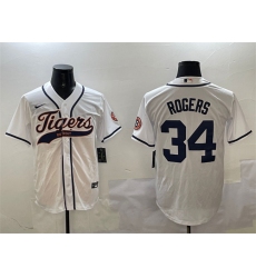 Men's Detroit Tigers #34 Jake Rogers White With Cool Base Stitched Baseball Jersey