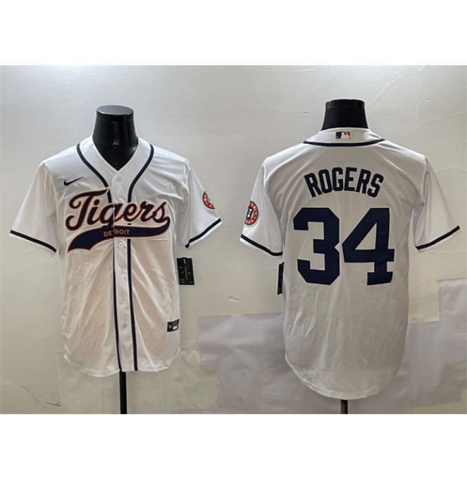 Men's Detroit Tigers #34 Jake Rogers White With Cool Base Stitched Baseball Jersey